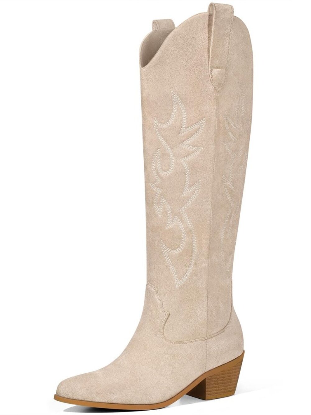 White Cowgirl Boots Women Cowboy Knee High Boots with Embroidered
